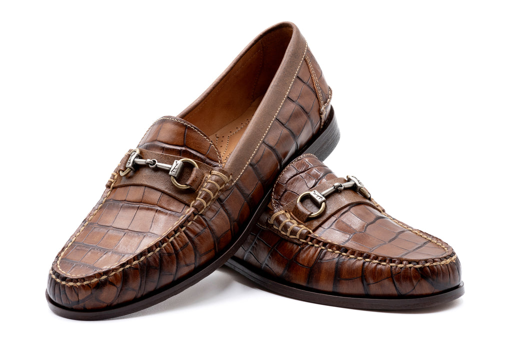 All American Alligator Grain Horse Bit Loafers - Chestnut