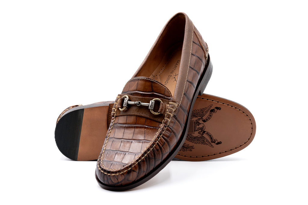 All American Alligator Grain Horse Bit Loafers - Chestnut