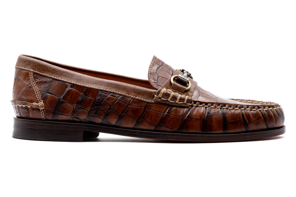 All American Alligator Grain Horse Bit Loafers - Chestnut