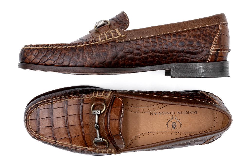 All American Alligator Grain Horse Bit Loafers - Chestnut