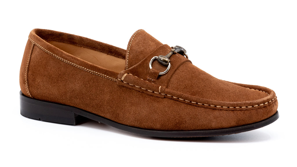 Addison Dress Water Repellent Suede Leather Horse Bit Loafers - Snuff