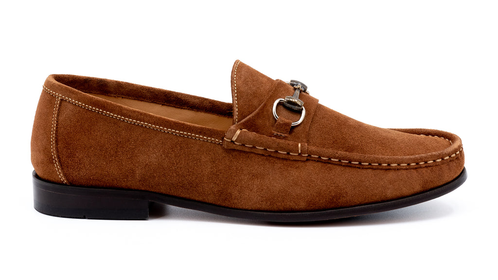 Addison Dress Water Repellent Suede Leather Horse Bit Loafers - Snuff - Side