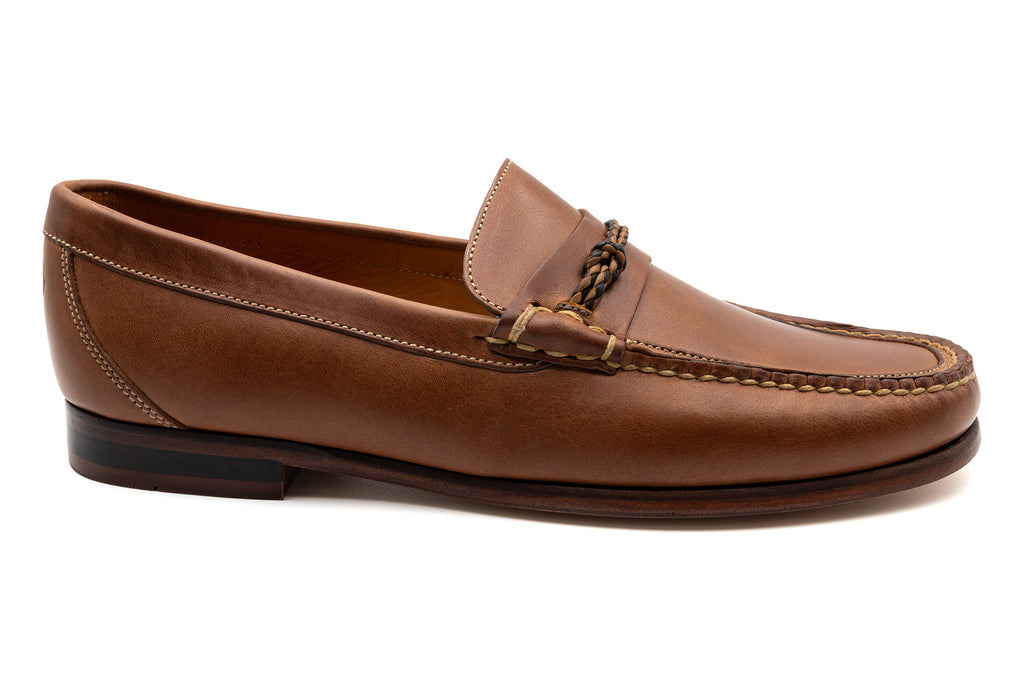 Maxwell Saddle Leather Braided Knot Loafers - Cigar