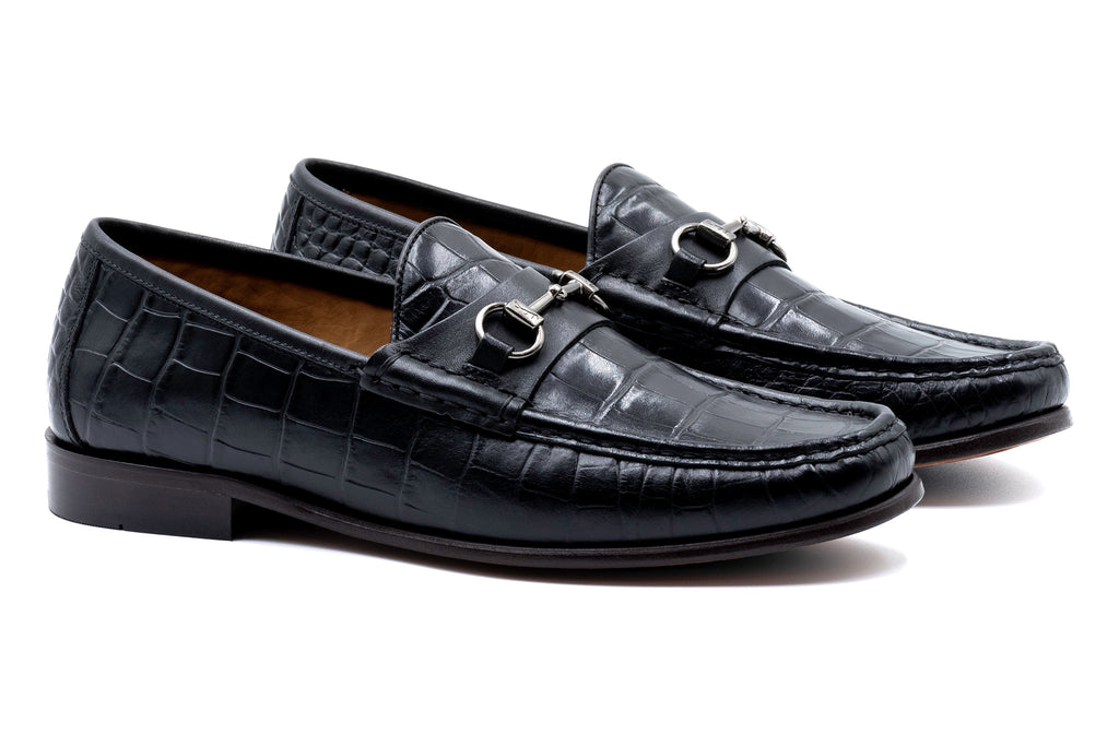 Addison Alligator Grain Loafers - Black