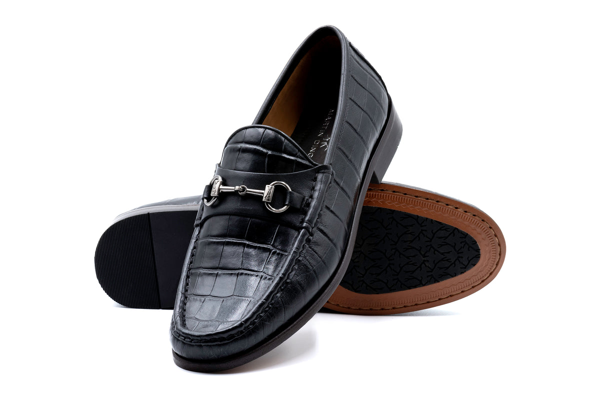 Addison Alligator Grain Loafers - Black | Martin Dingman