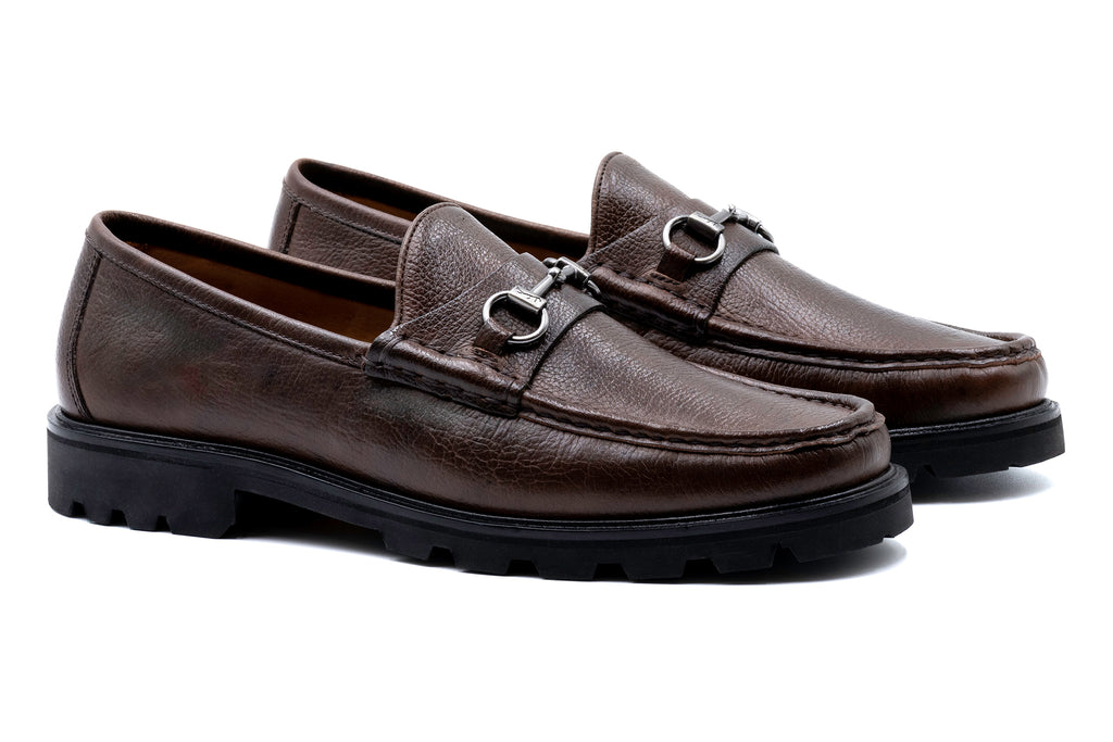 Addison Lug Pebble Grain Horse Bit Loafers - Walnut