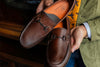 Bermuda Dress Pebble Grain Glove Leather Horse Bit Loafers - Bourbon