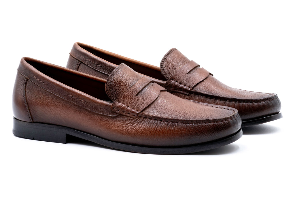 Bermuda Dress Pebble Grain Glove Leather Penny Loafers - Cognac