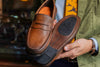 Bermuda Dress Pebble Grain Glove Leather Penny Loafers - Cognac