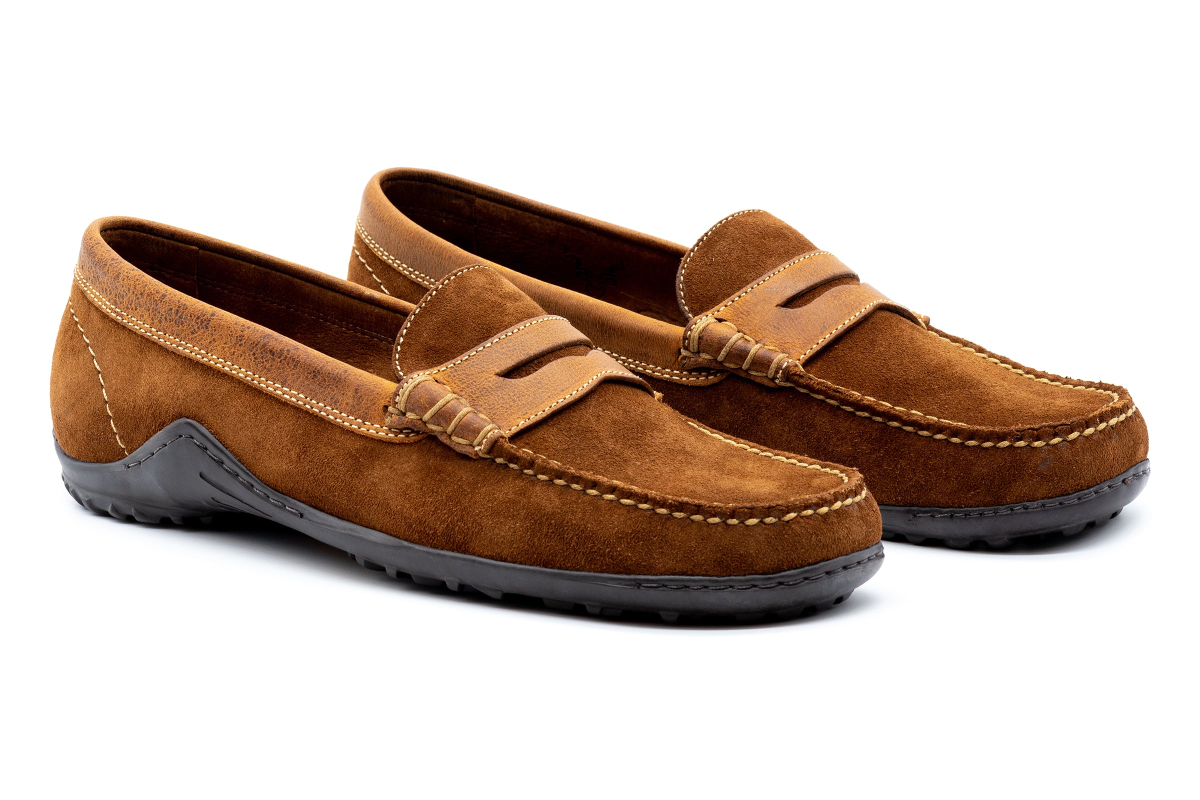 Bill Safari Wild African Kudu Suede Leather Penny Loafers - Tobacco