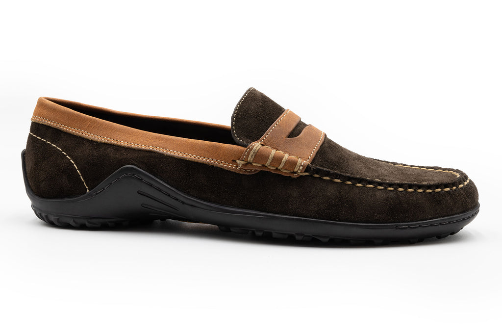 Bill Safari Wild African Kudu Suede Leather Penny Loafers - Chocolate