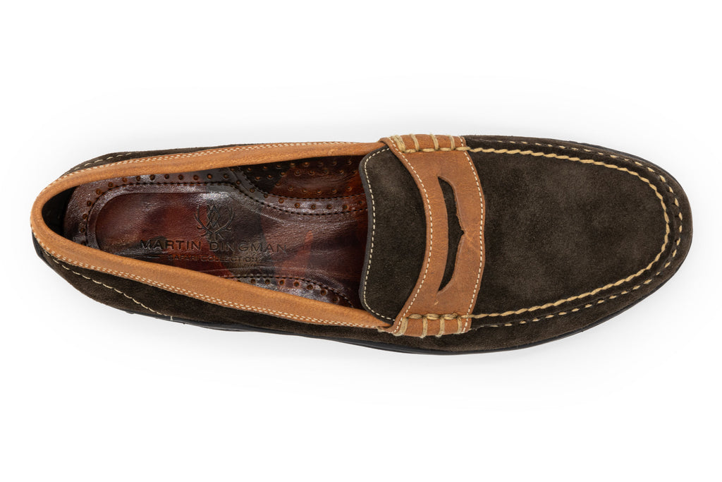 Bill Safari Wild African Kudu Suede Leather Penny Loafers - Chocolate