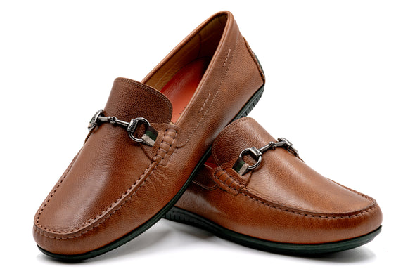 Bermuda Tumbled Glove Leather Horse Bit Loafers - Saddle Tan