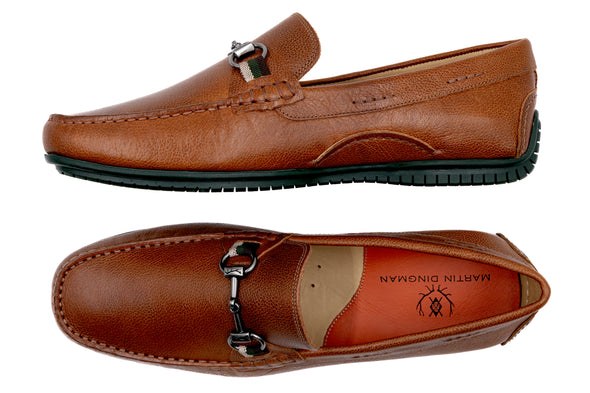 Bermuda Tumbled Glove Leather Horse Bit Loafers - Saddle Tan