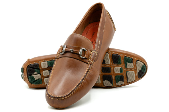 Monte Carlo Saddle Leather Horse Bit Driving Loafers - Cigar