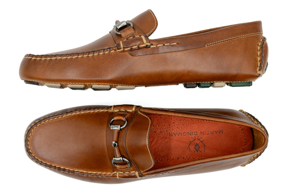 Monte Carlo Saddle Leather Horse Bit Driving Loafers - Cigar