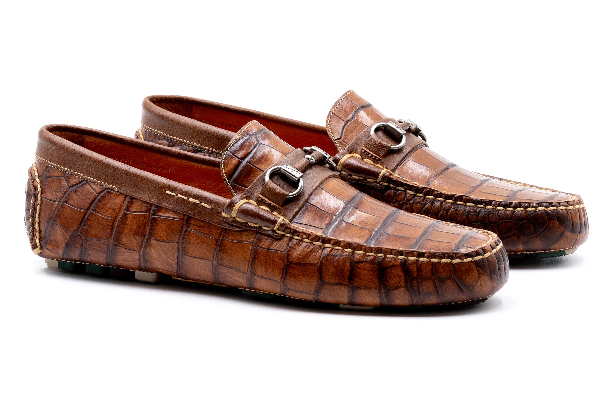 Monte Carlo Alligator Grain Horse Bit Driving Loafers Chestnut