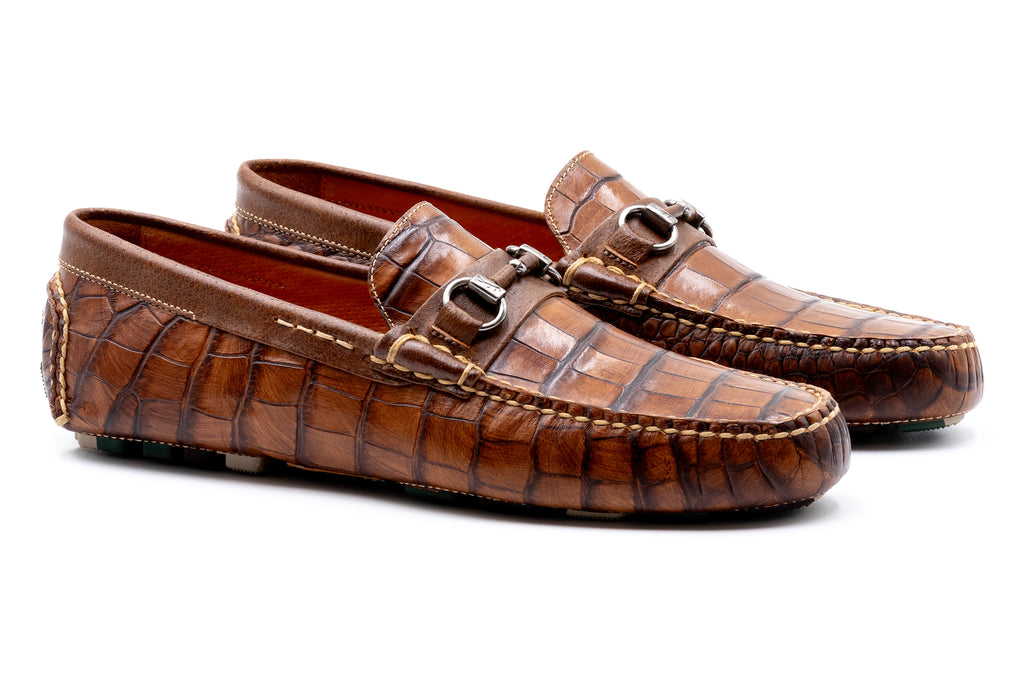 Monte Carlo Alligator Grain Horse Bit Driving Loafers - Chestnut