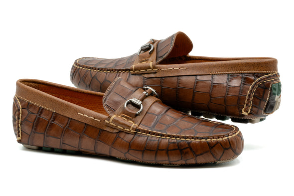 Monte Carlo Alligator Grain Horse Bit Driving Loafers - Chestnut