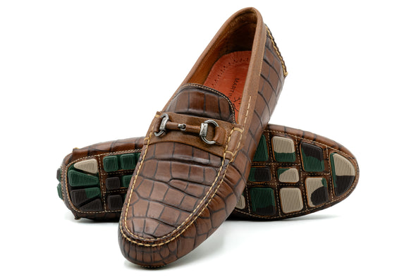 Monte Carlo Alligator Grain Horse Bit Driving Loafers - Chestnut