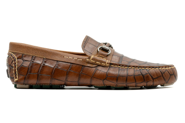 Monte Carlo Alligator Grain Horse Bit Driving Loafers - Chestnut