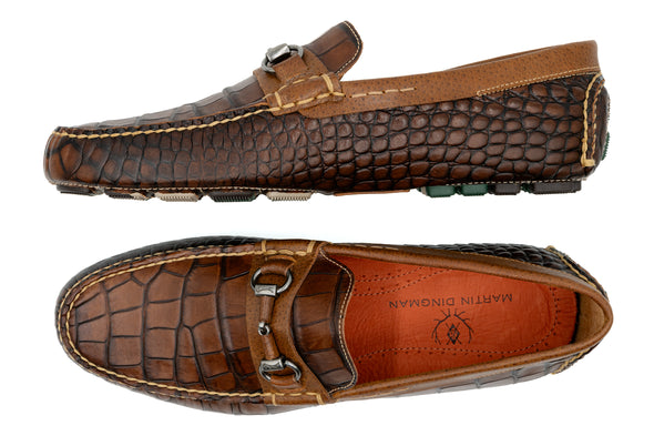 Monte Carlo Alligator Grain Horse Bit Driving Loafers - Chestnut