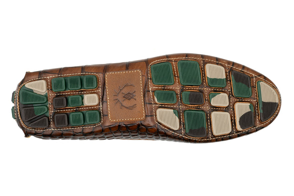 Monte Carlo Alligator Grain Horse Bit Driving Loafers - Chestnut