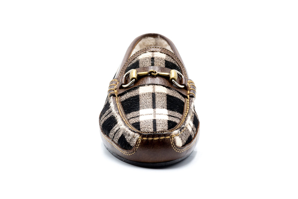 Cozy Country Hair On Leather Horse Bit Slippers - Plaid - Front