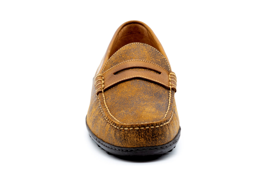 Bill Distressed Saddle Leather Penny Loafers - Old Wood - Front