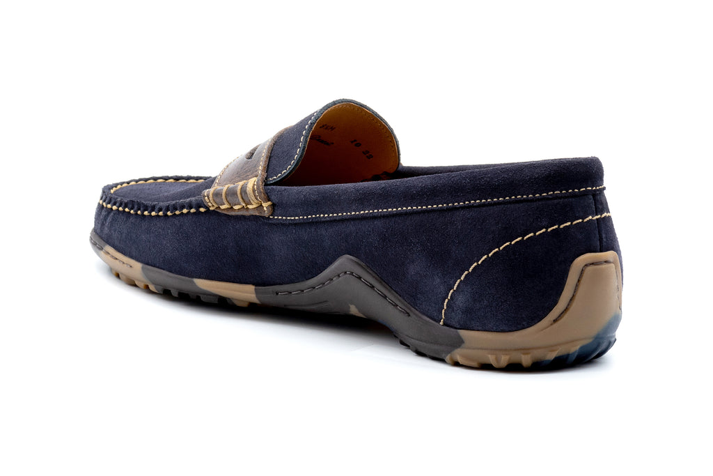 Bill Water Repellent Suede Leather Penny Loafers - Navy