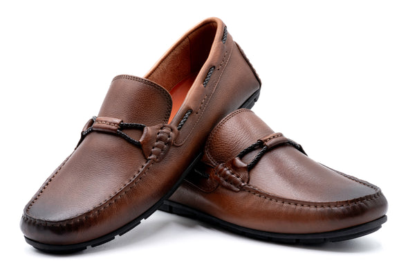 Bermuda Pebble Grain Braided Bit Loafers - Bourbon