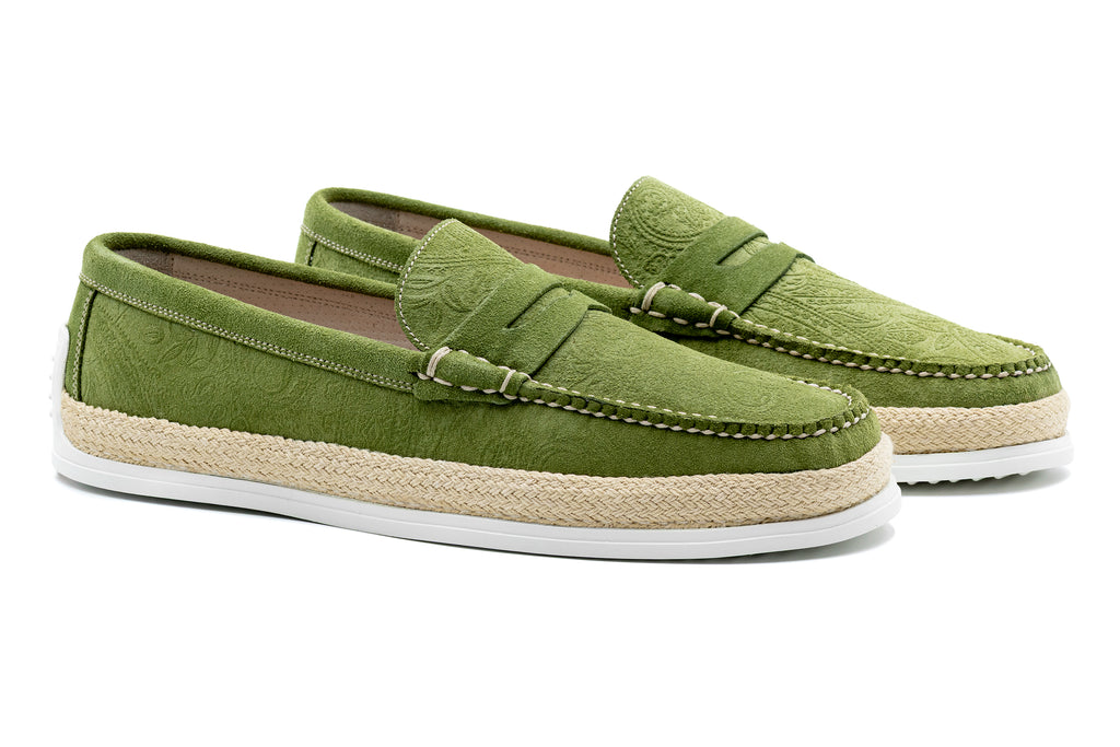 Watercolor Suede Penny Loafers - Avocado