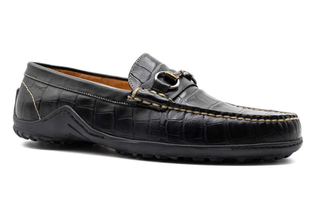 Bill Alligator Grain Horse Bit Loafers - Black