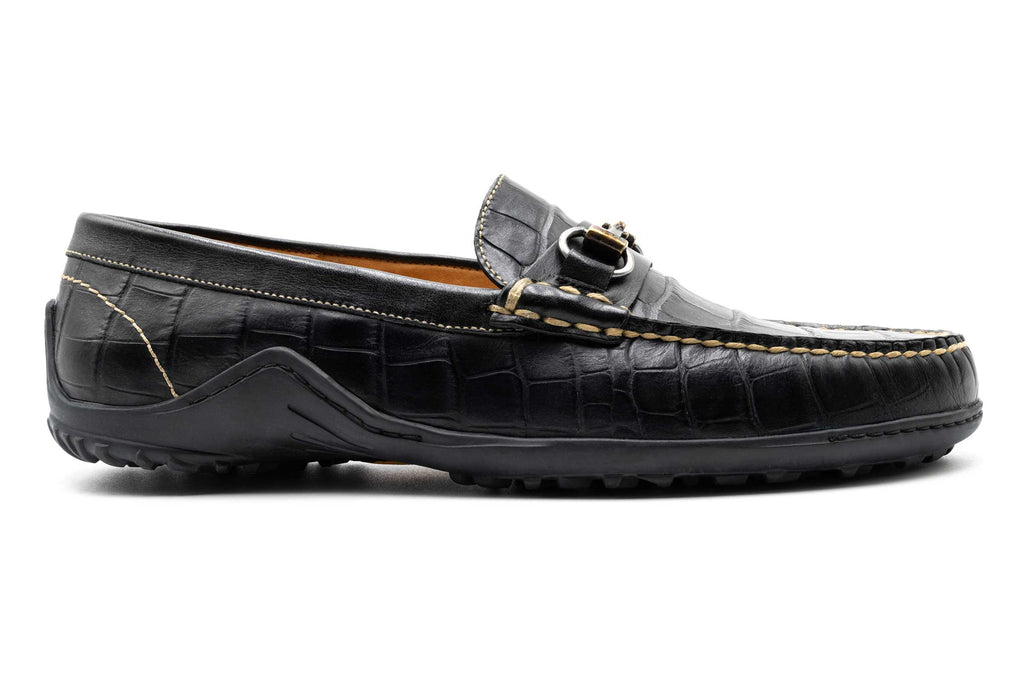 Bill Alligator Grain Horse Bit Loafers - Black