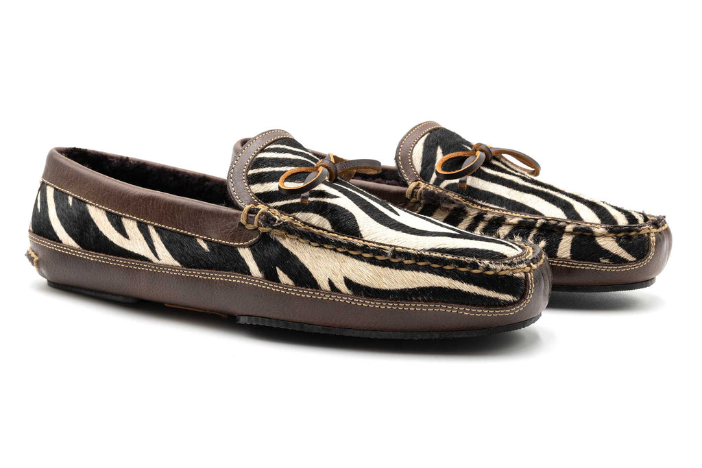 Cozy Country "Hair On" Leather Bow Tie Slippers - Zebra