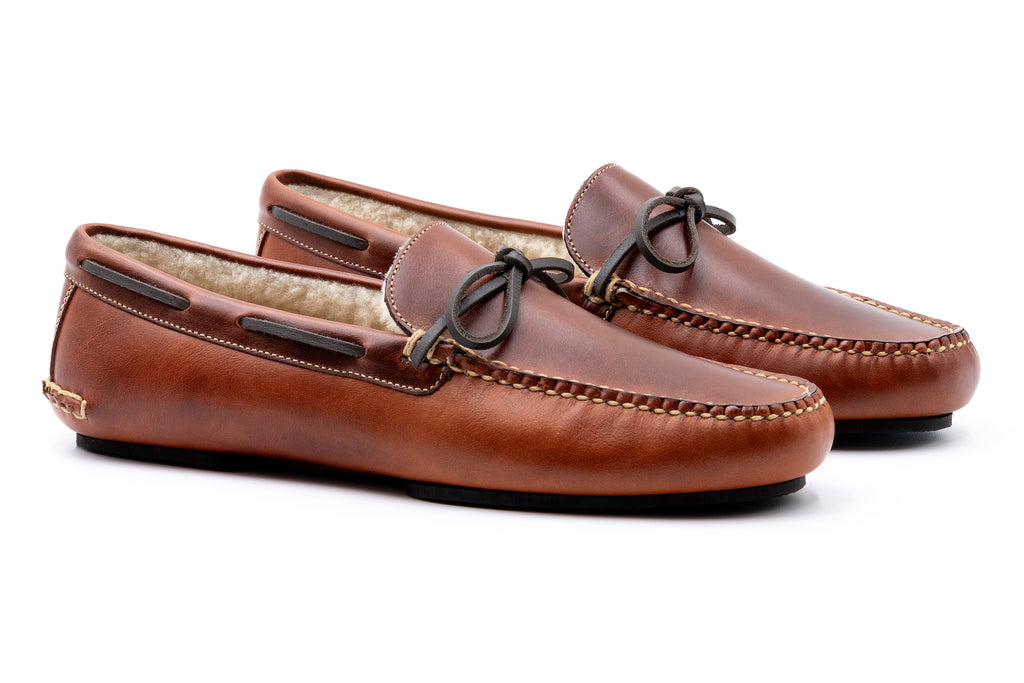 Old Row Oiled Saddle Leather Slippers - Cigar