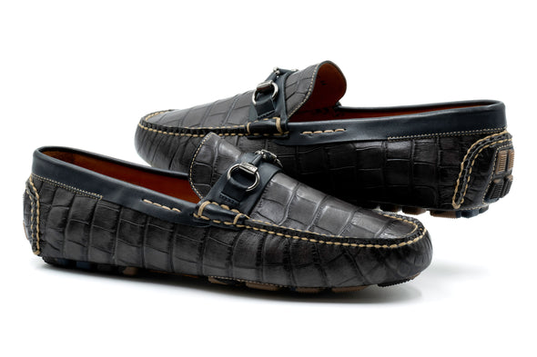 Monte Carlo Alligator Grain Leather Horse Bit Driving Loafers - Midnight