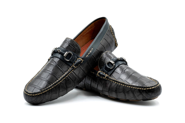 Monte Carlo Alligator Grain Leather Horse Bit Driving Loafers - Midnight