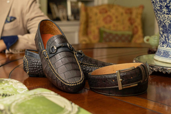 Monte Carlo Alligator Grain Leather Horse Bit Driving Loafers - Midnight
