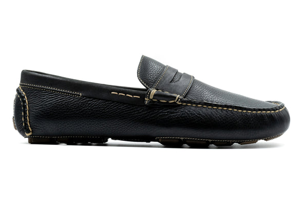 Monte Carlo Tumbled Glove Leather Penny Driving Loafers - Black