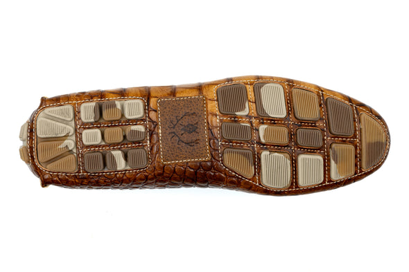 Monte Carlo Alligator Grain Leather Penny Driving Loafers - Honey