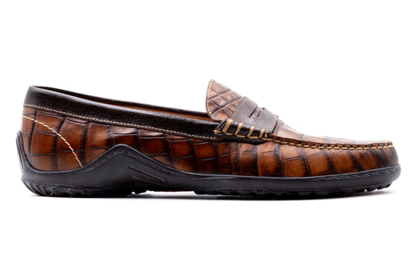Bill Alligator Grain Penny Loafers - Chestnut