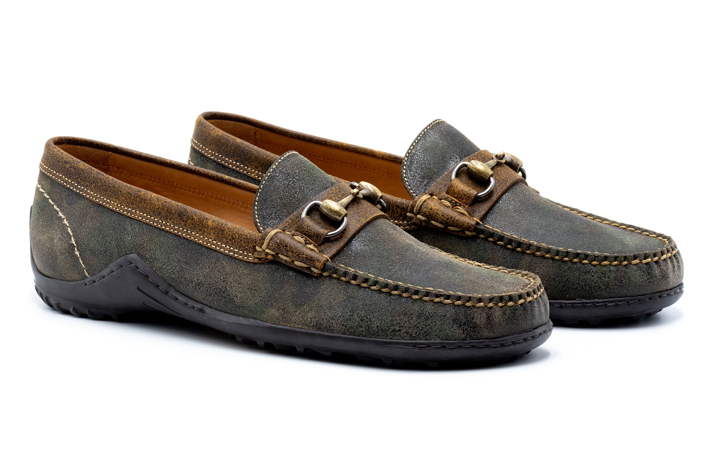 Bill Water Repellent Suede Leather Horse Bit Loafers - Distressed Camo
