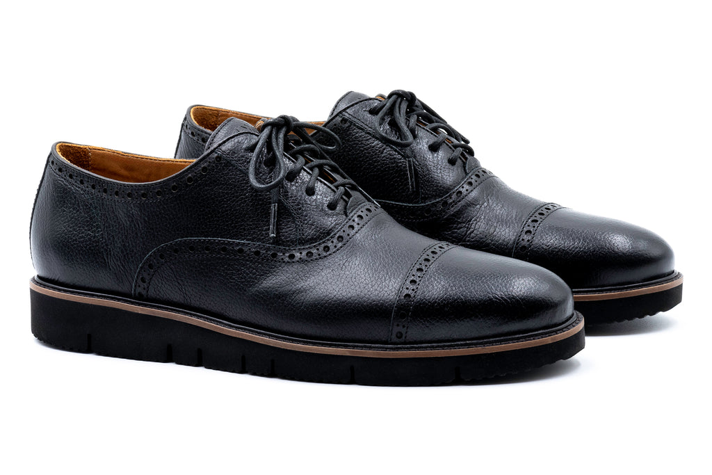 Charleston Pebble Grain Cap Toe - Black