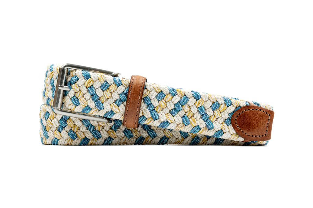 Como Braided Italian Linen and Elastic Belt - Blue Lagoon