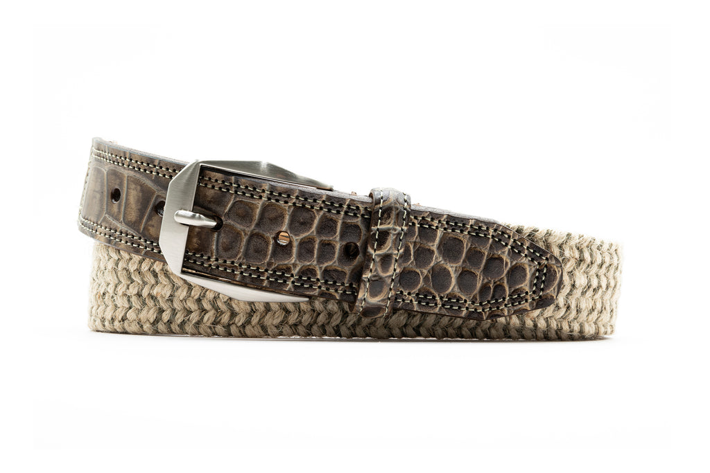 Brooks Italian Linen and Elastic Braided Belt - Portobello with Hand Finished Italian Alligator Grain Tab
