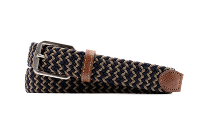 Newport Woven Italian Rayon Elastic Belt - Navy/British Tan