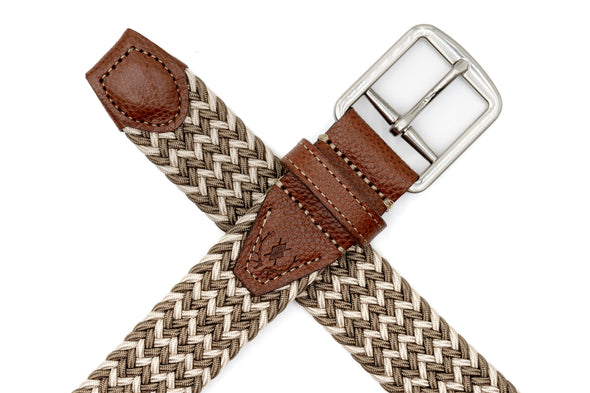 Newport Woven Italian Rayon Elastic Belt - British Tan/Sand