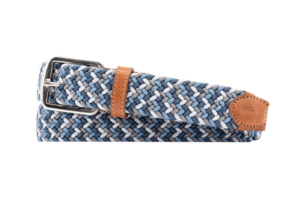 Newport Woven Italian Rayon Elastic Belt - Blue Multi