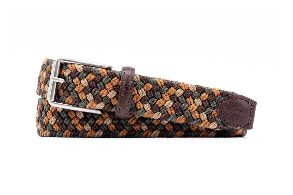 Como Braided Italian Linen and Elastic Belt - Green Multi